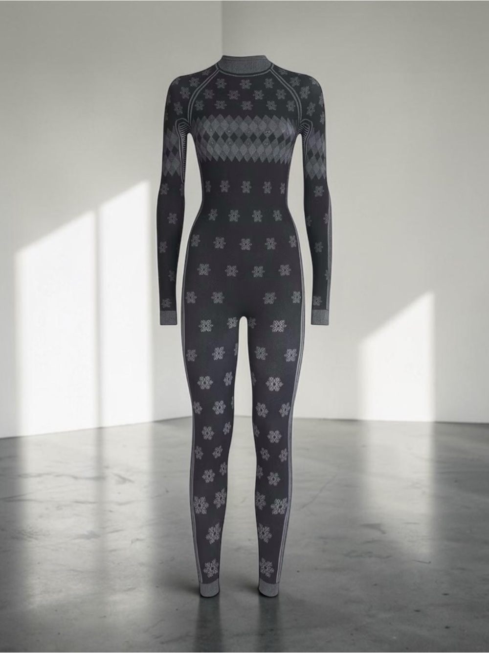 ✨ NWT ✨ SKIMS FIRST LAYERS TURTLENECK CATSUIT Obsidian Winter Fairisle, Size S/M